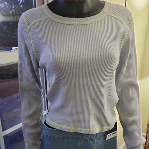 Light Gray Ribbed Top with Neon Accents